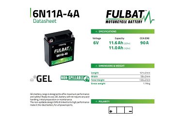 image 2 for AKUMULATOR ŻELOWY BEZOBSŁUGOWY FULBAT 6N11A-4A 