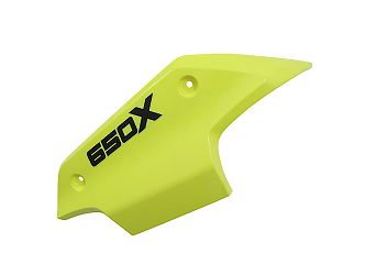 OSŁONA BŁOTNIKA PRZEDNIEGO LEWA ŻÓŁTA Z NAKLEJKAMI 05Z SVT650X