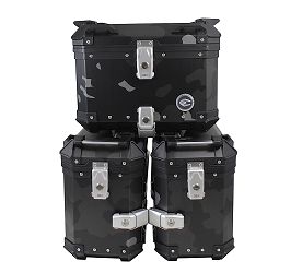 ZESTAW 3 KUFRÓW ALUMINIOWYCH (2X36L SYMETRYCZNE + 45L) COOCASE SZARY CAMO Z TORBĄ WEWNĘTRZNĄ
