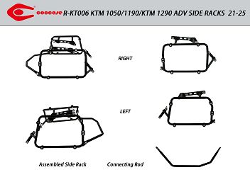 ZESTAW STELAŻY KUFER CENTRALNY + BOCZNE COOCASE KTM 1050/1090 1190/1290 21-25 KUFRY BOCZNE ASYMETRYCZNE