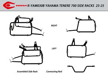 ZESTAW STELAŻY KUFER CENTRALNY + BOCZNE COOCASE YAMAHA TENERE 700 23-25 KUFRY BOCZNE ASYMETRYCZNE